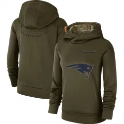 Women's New England Patriots No. 2018 Salute to Service Team Logo Performance Pullover Hoodie - Olive