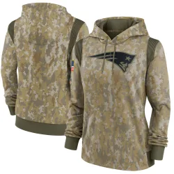 Women's New England Patriots No. 2021 Salute to Service Therma Performance Pullover Hoodie - Olive