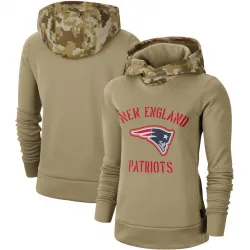 Women's New England Patriots No. Khaki 2019 Salute to Service Therma Pullover Hoodie