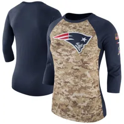 Women's New England Patriots No. Legend Salute to Service 2017 Three-Quarter Raglan Sleeve T-Shirt - Camo/Navy
