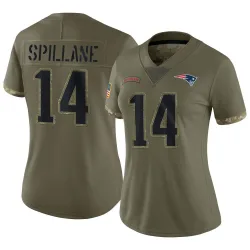 Women's Robert Spillane New England Patriots No.14 Limited 2022 Salute To Service Jersey - Olive