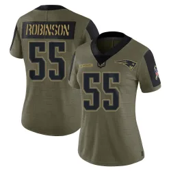Women's Tyrese Robinson New England Patriots No.55 Limited 2021 Salute To Service Jersey - Olive