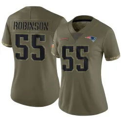 Women's Tyrese Robinson New England Patriots No.55 Limited 2022 Salute To Service Jersey - Olive