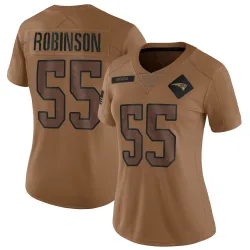 Women's Tyrese Robinson New England Patriots No.55 Limited 2023 Salute To Service Jersey - Brown