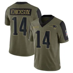 Youth Alex Erickson New England Patriots No.14 Limited 2021 Salute To Service Jersey - Olive
