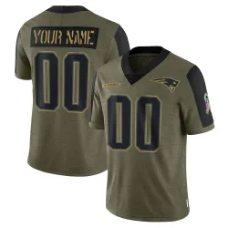 Youth Custom New England Patriots No.00 Limited 2021 Salute To Service Jersey - Olive