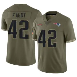 Youth Diego Fagot New England Patriots No.42 Limited 2022 Salute To Service Jersey - Olive