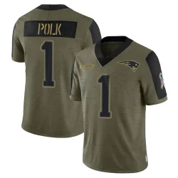 Youth Ja'Lynn Polk New England Patriots No.1 Limited 2021 Salute To Service Jersey - Olive