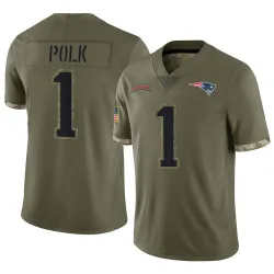 Youth Ja'Lynn Polk New England Patriots No.1 Limited 2022 Salute To Service Jersey - Olive