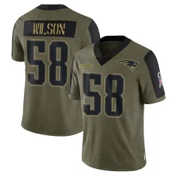 Youth Jared Wilson New England Patriots No.58 Limited 2021 Salute To Service Jersey - Olive