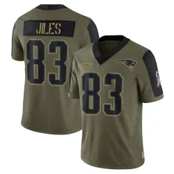 Youth John Jiles New England Patriots No.83 Limited 2021 Salute To Service Jersey - Olive