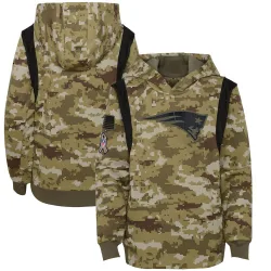 Youth New England Patriots No. 2021 Salute to Service Therma Performance Pullover Hoodie - Olive