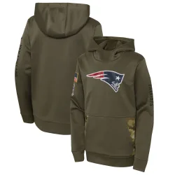 Youth New England Patriots No. 2022 Salute to Service Performance Pullover Hoodie - Olive