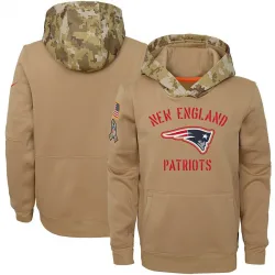 Youth New England Patriots No. Khaki 2019 Salute to Service Therma Pullover Hoodie
