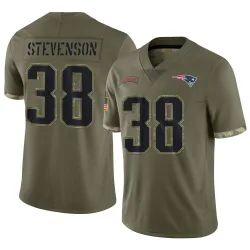 Youth Rhamondre Stevenson New England Patriots No.38 Limited 2022 Salute To Service Jersey - Olive