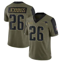 Youth Terrell Jennings New England Patriots No.26 Limited 2021 Salute To Service Jersey - Olive